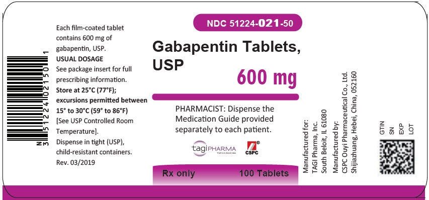 Gabapentin 600mg Tablets, 100ct Bottle