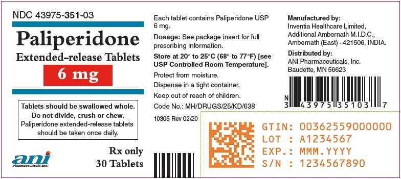 Paliperidone 6mg ER Tablets 30ct