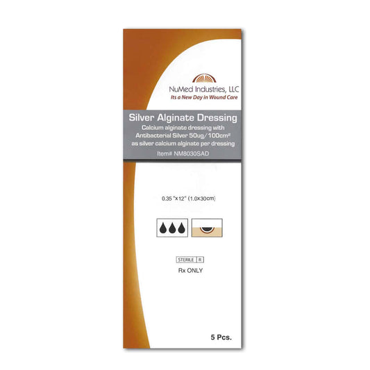 NuMed Silver Alginate Dressing, .35" x 12", Rope, 5/Bx, 80 Bx/Cs