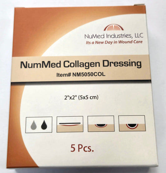NuMed Collagen Dressing, 2" x 2", 5/Bx, 100 Bx/Cs