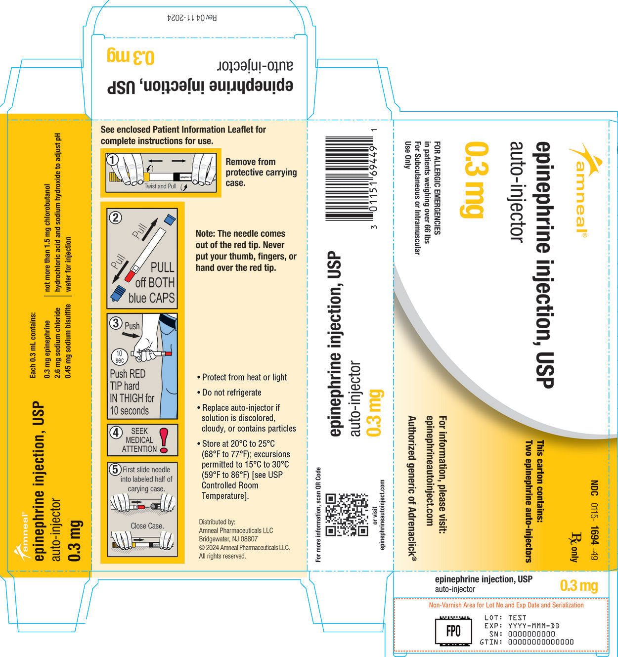 Epinephrine Inj. 0.3mg/0.3mL Adult Auto-Injector 2/Box