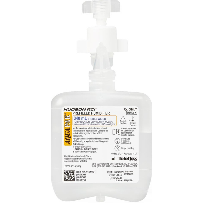 Aquapak® Prefilled Humidifier, 340mL Sterile Water, Includes Adaptor