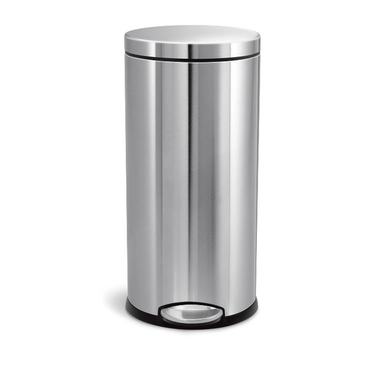 8 Gallon Round Step Waste Basket, Stainless Steel