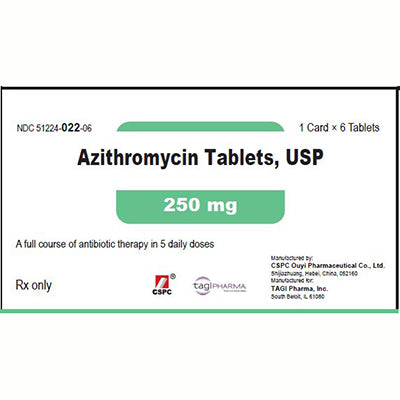 Azithromycin 250mg Tablets, 1x 6ct Blister Card