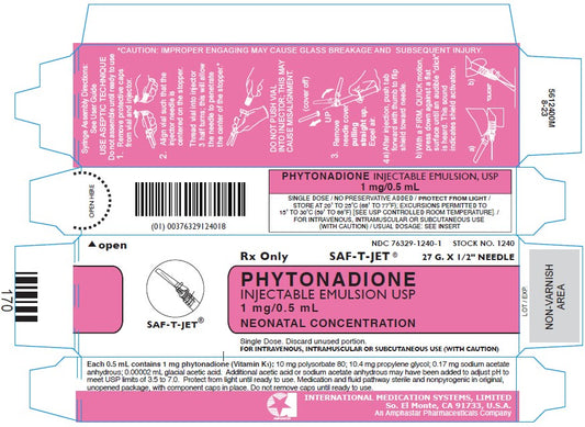 Phytonadione (Vitamin K-Ped) PF Inj. 1mg Saf-T-Jet Prefilled Syringe 0.5mL 10/Bx