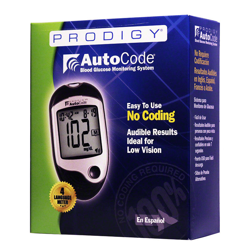 Prodigy AutoCode® Blood Glucose Monitoring System, Meter, 2 AAA Batteries, 10 Prodigy® Test Strips, Lancing Device, 10 Sterile Lancets, 1 Control Solution, User & Carrying Case, Logbook, Warranty Card  (E0607)(Not for E-Commerce Sale)
