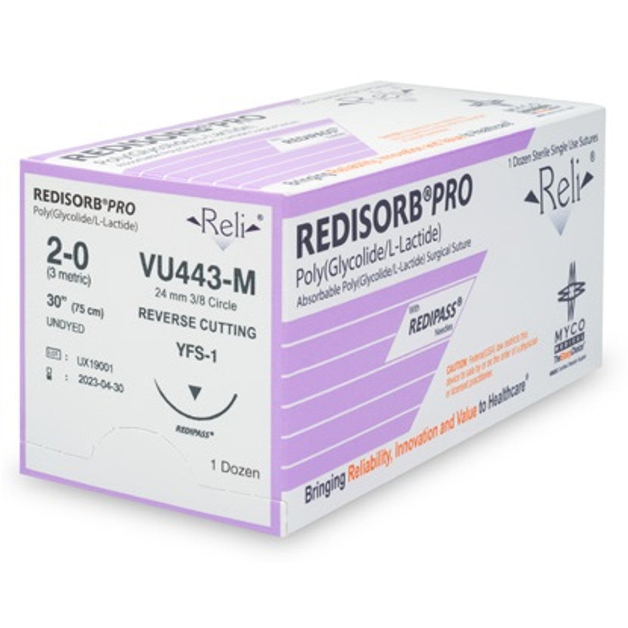 Myco Reli® Pro Redisorb Suture, Undyed, Braided, 2-0, 30", Needle YFS-1